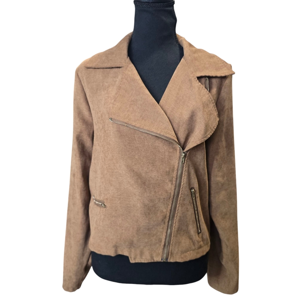 ⭐️Acevog Brown Faux Suede Moto Women's Jacket Sz M